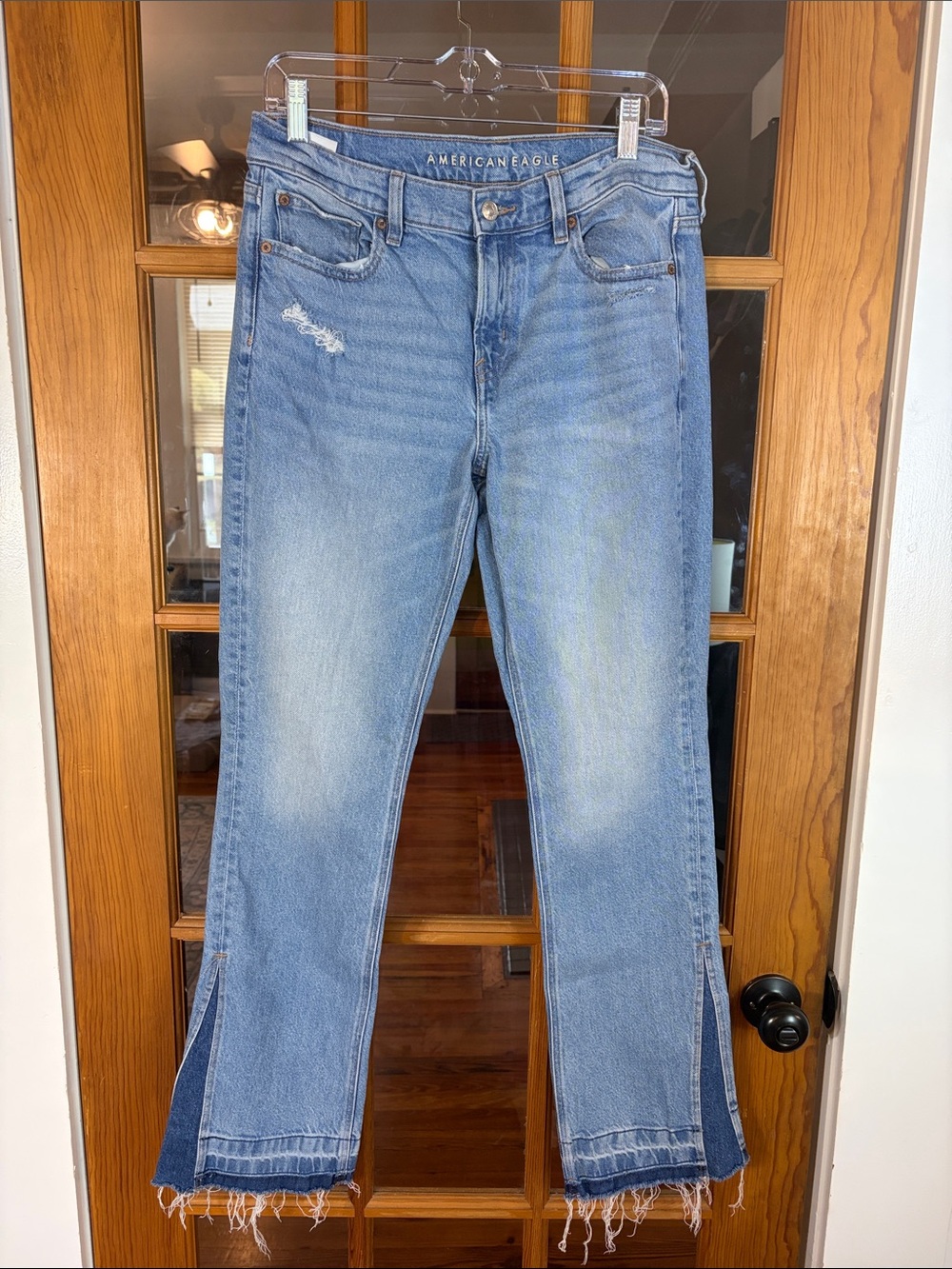 American Eagle Outfitters Light Wash Flare Jeans with Split Hem